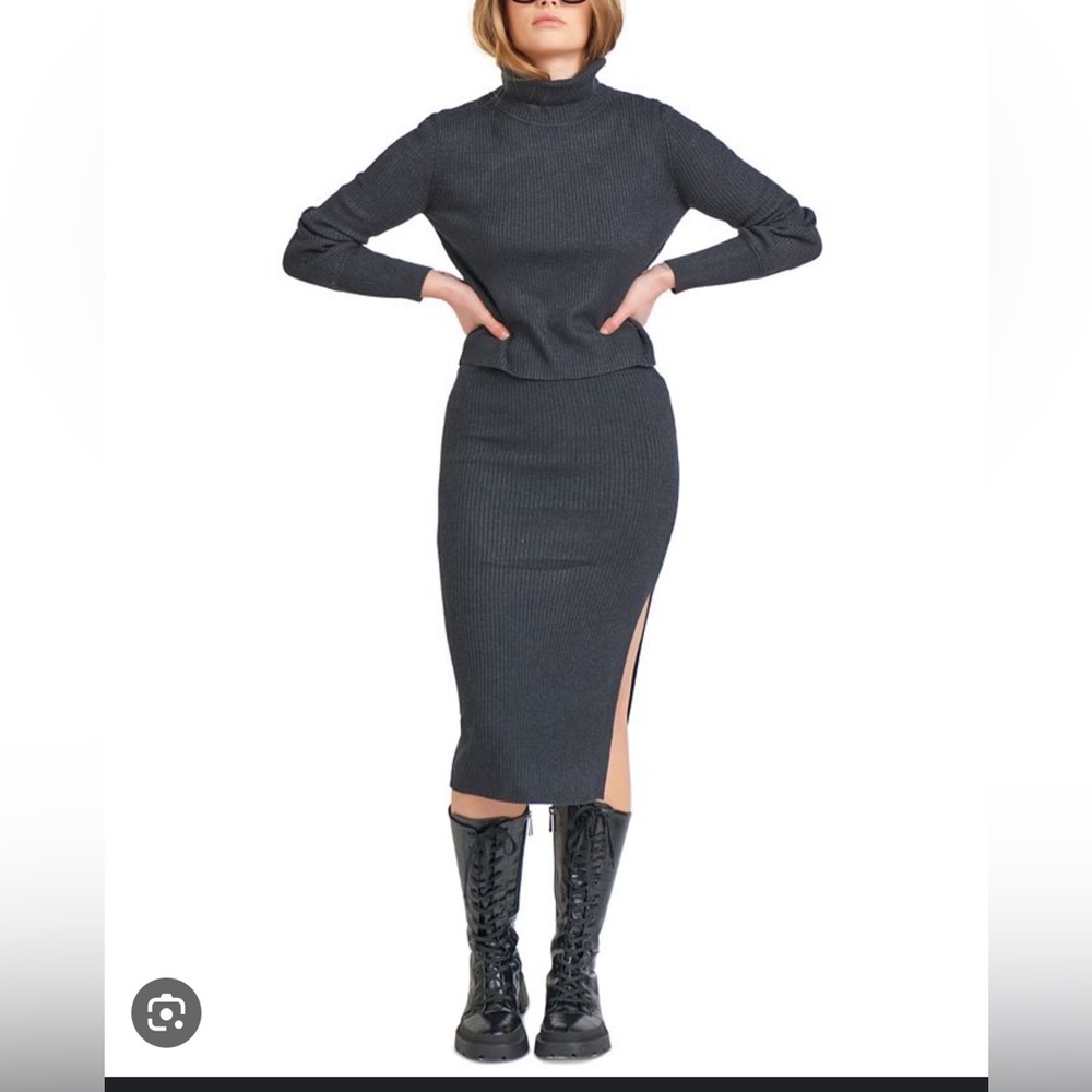 Petite Black tape midi sweat skirt and top.